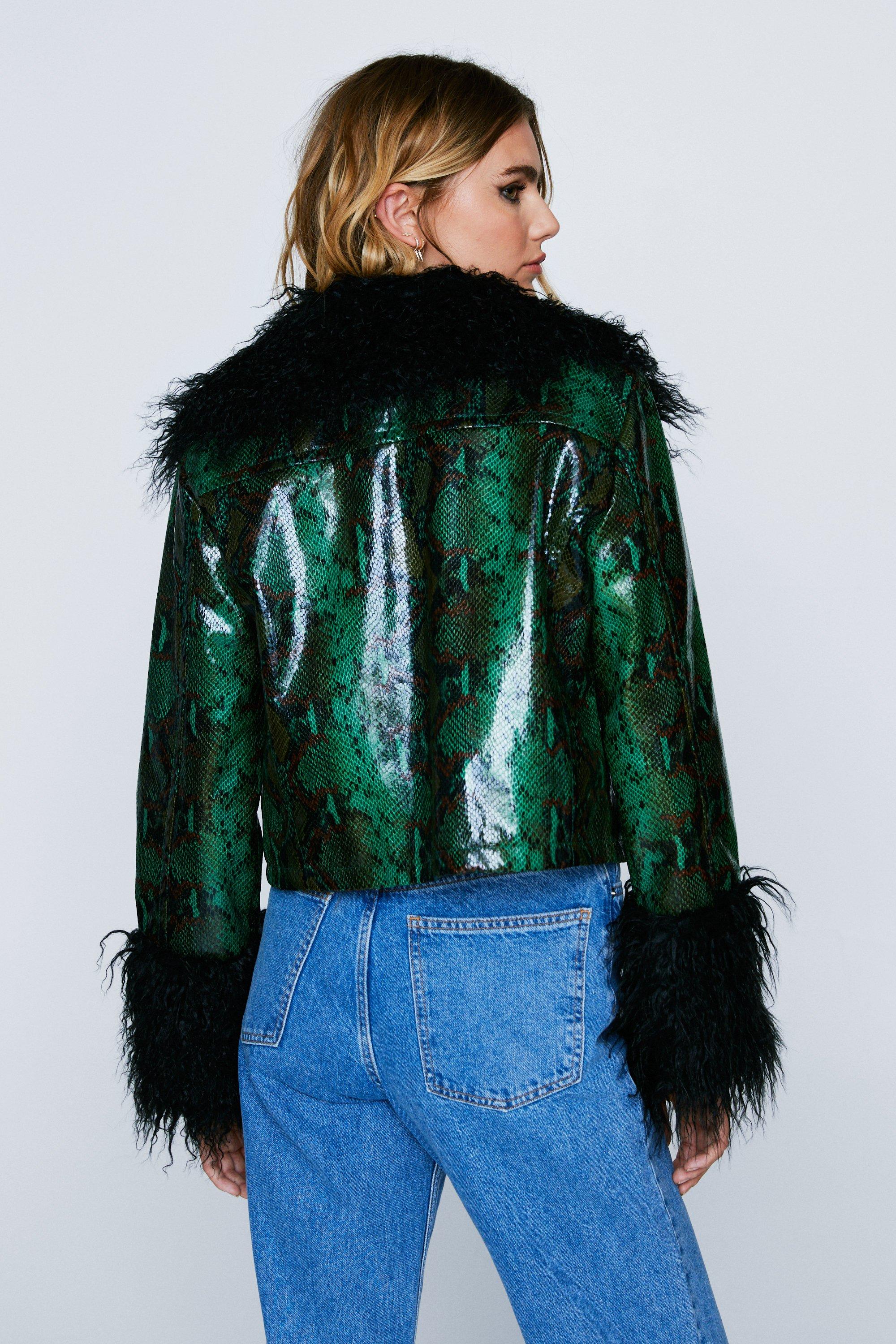Snake print faux deals leather jacket